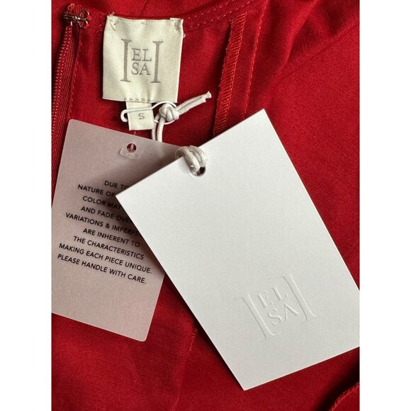 Helsa Stretch Cotton Sateen Midi Dress in Red Small New Womens Aline Fit n Flare - Picture 10 of 16